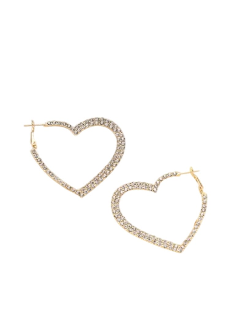 Huitich Gold Colour Tone Heart-Shaped Hoop Earrings with Crystal Embellishments  - Image 1