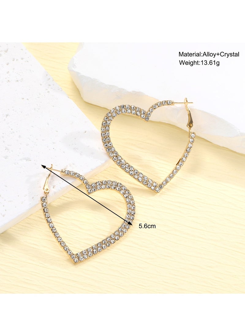 Huitich Gold Colour Tone Heart-Shaped Hoop Earrings with Crystal Embellishments  - Image 5