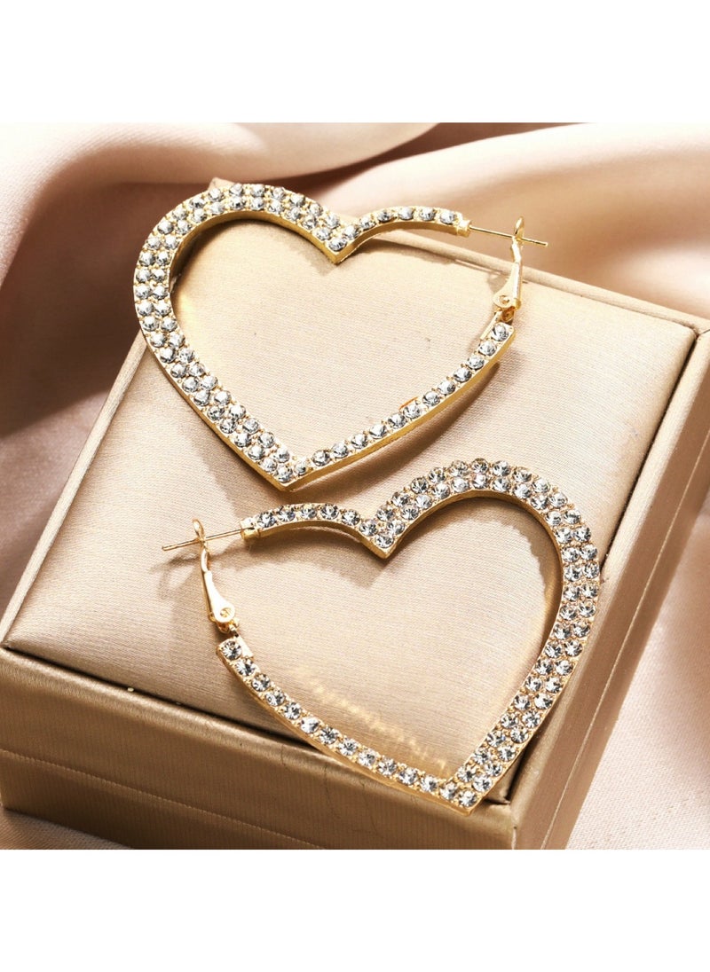 Huitich Gold Colour Tone Heart-Shaped Hoop Earrings with Crystal Embellishments  - Image 2