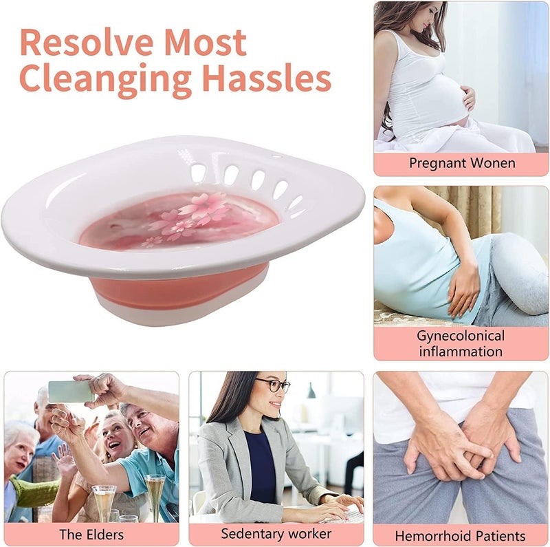 PRANIJ Sitz Bath Basin for Toilet with Flusher – Foldable Sitz Tub for Postpartum Care, Hemorrhoids, Piles, Anal Fissures, Post-Surgery Recovery & Elderly Hygiene – Portable, Ergonomic & Easy to Clean (Petal Pink) - Image 4