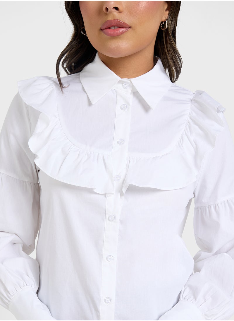 Ginger - Ruffle Neck Button Down Shirt - Image 1