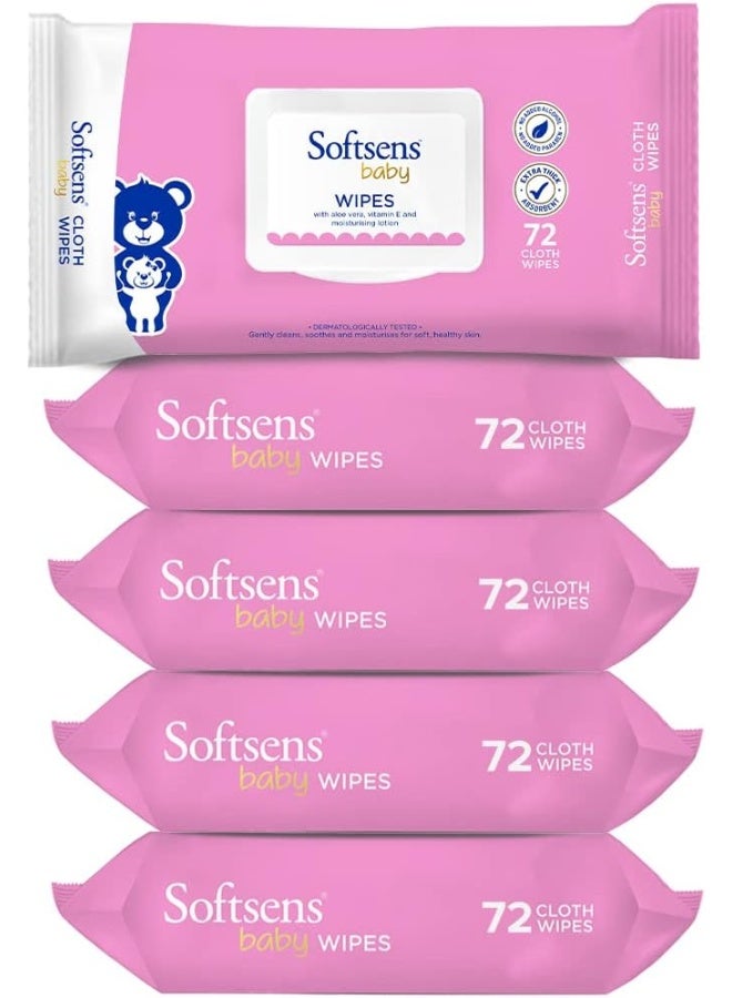 Softsens Baby Wipes - Wipes for Baby with Aloe Vera & Moisturising Lotion, 72 Pcs (Pack of 5) - Image 1