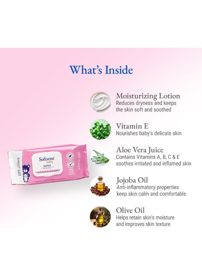 Softsens Baby Wipes - Wipes for Baby with Aloe Vera & Moisturising Lotion, 72 Pcs (Pack of 5) - Image 2