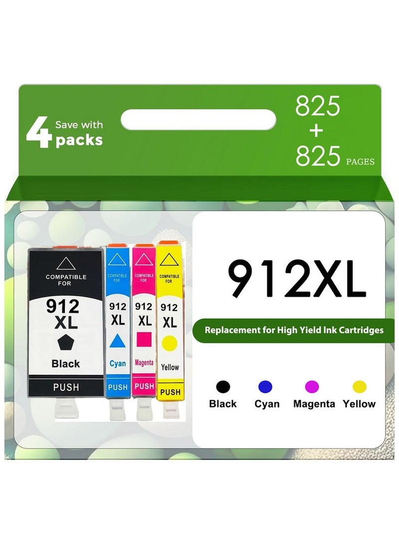 912 912XL Printer Cartridges New Chip Compatible with HP 912 XL for OfficeJet 8010 8012 8013 8014 8015 8017 OfficeJet Pro 8020 8021 8022 8023 8024 8025 (Pack of 4) - Image 1