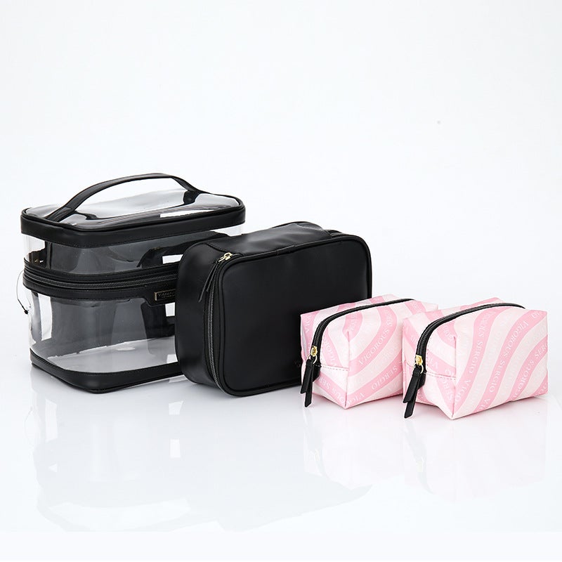 New PU Waterproof Striped Vanity Tote SetFour-piece set-pink wave Four-piece set-pink wave 