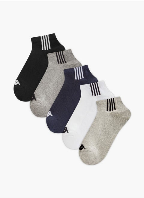 Logo Print Non Terry Ankle Length Socks - Set of 5
