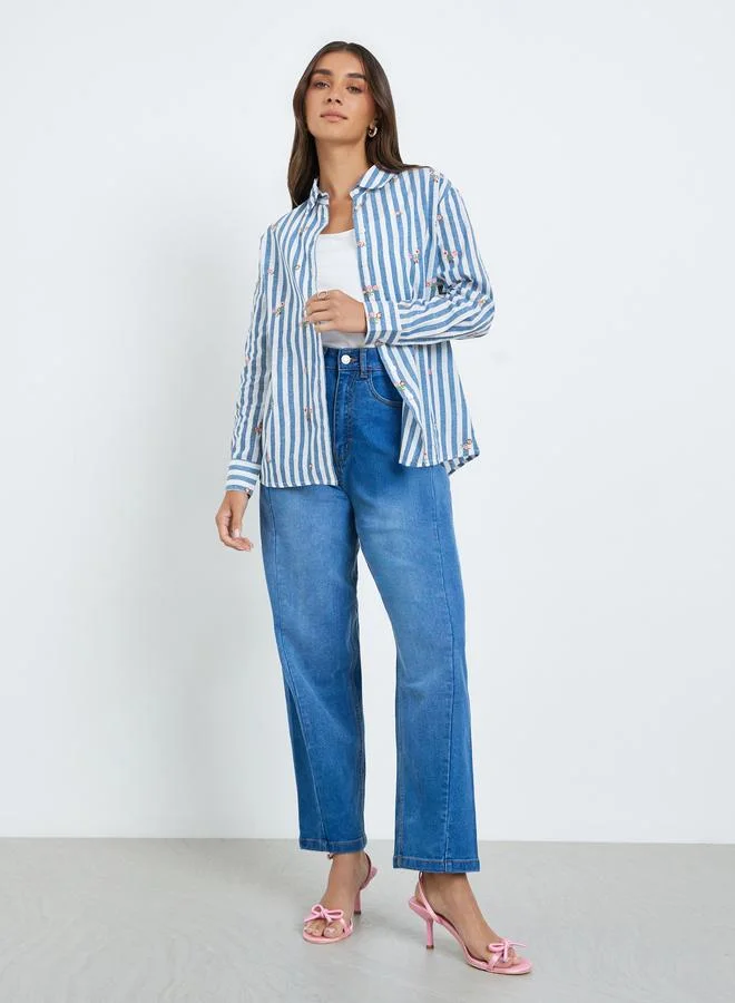 ستايلي بلوزة مخطط بتطريز زهور