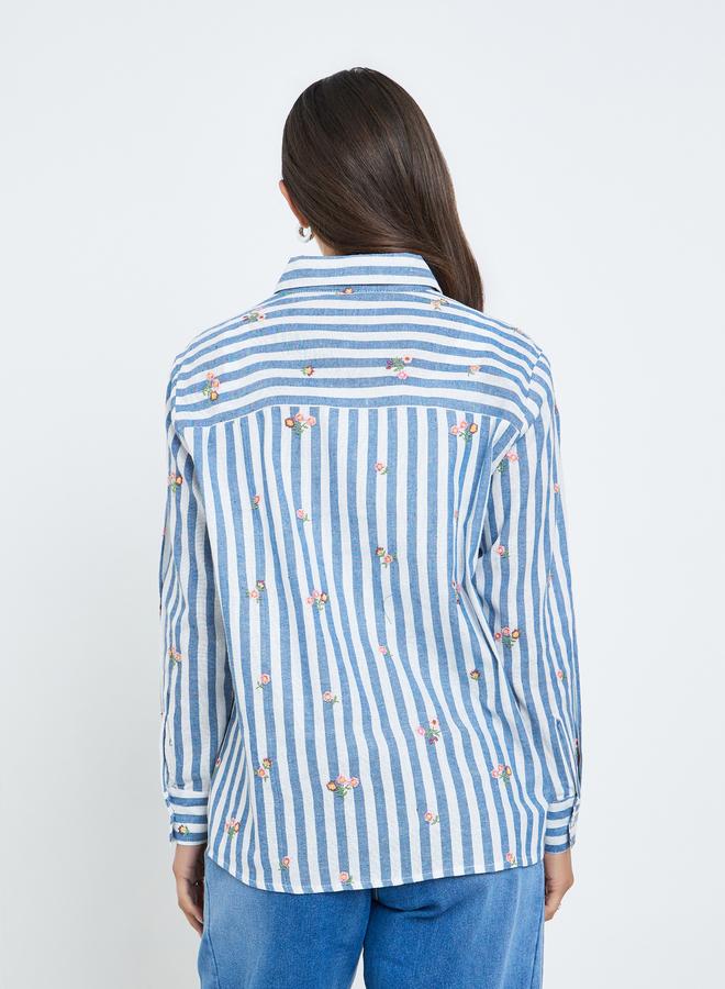 ستايلي بلوزة مخطط بتطريز زهور - Image 5