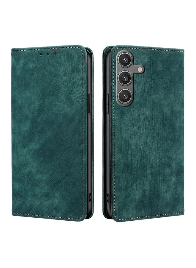 S-TOP Case For Samsung Galaxy S25 5G RFID Anti-theft Brush Magnetic Leather Phone Case - Image 1