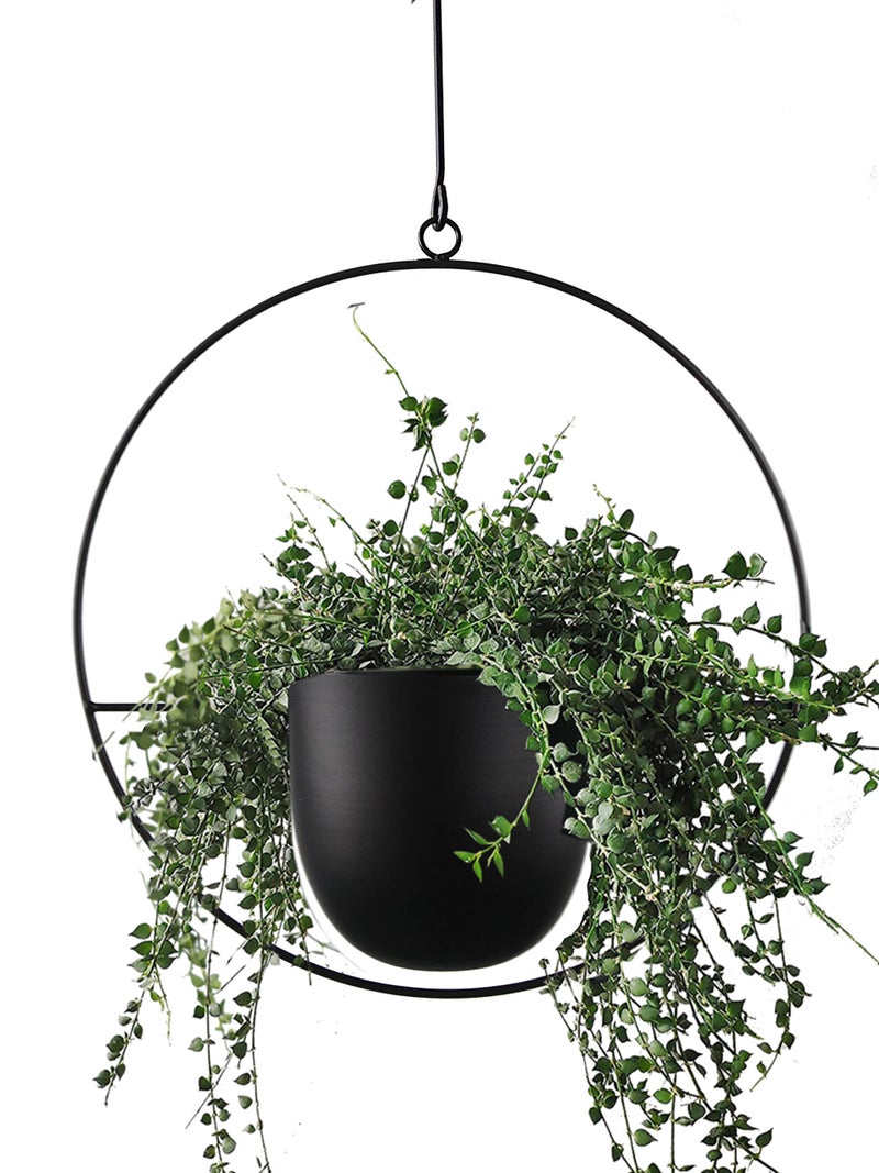 ABETREE Hanging Planter for Indoor Outdoor Plants Metal Mid Century Minimalist Wall Ceiling Plant Hanger, Hanging Flower Pot Basket Holder for Home Office DÃ©cor(Black) - Image 1