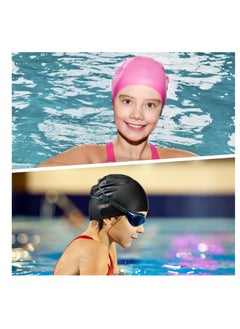Excefore Kids Swim Cap for Boys Girls, Kids Swim Caps for Long Hair & Braids Silicone Swimming Cap, Large Waterproof Swim Hat, for Short/Long Hair to Keep Hair Dry (Pink, Blue, Black, 3 Pieces)  - Image 4