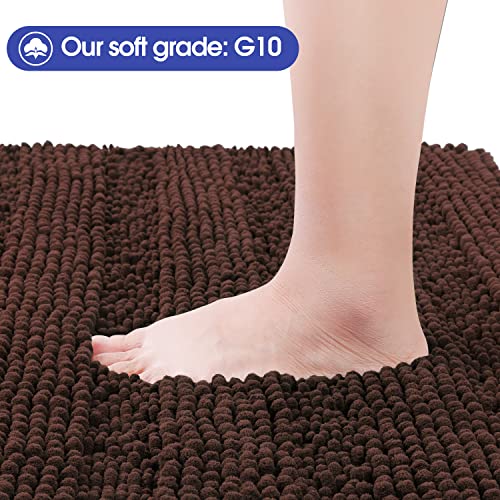 ACCUMTEK Striped Brown Bathroom Rug Set 3 Pieces Ultra Soft, Non Slip Chenille Toilet Mat, Absorbent Plush Shaggy Bath Mats for Bathroom, Bedroom, Kitchen - Image 2