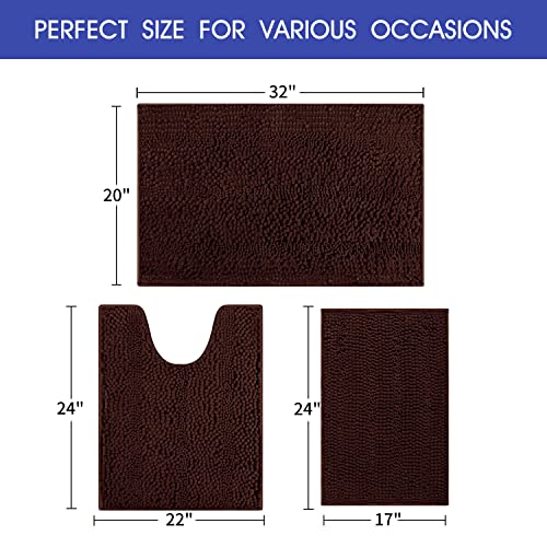 ACCUMTEK Striped Brown Bathroom Rug Set 3 Pieces Ultra Soft, Non Slip Chenille Toilet Mat, Absorbent Plush Shaggy Bath Mats for Bathroom, Bedroom, Kitchen - Image 5