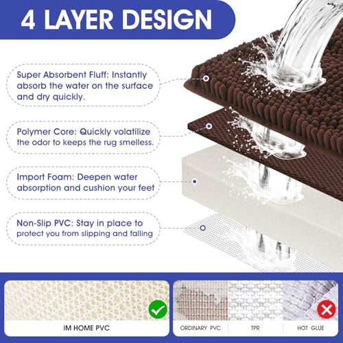 ACCUMTEK Striped Brown Bathroom Rug Set 3 Pieces Ultra Soft, Non Slip Chenille Toilet Mat, Absorbent Plush Shaggy Bath Mats for Bathroom, Bedroom, Kitchen - Image 4