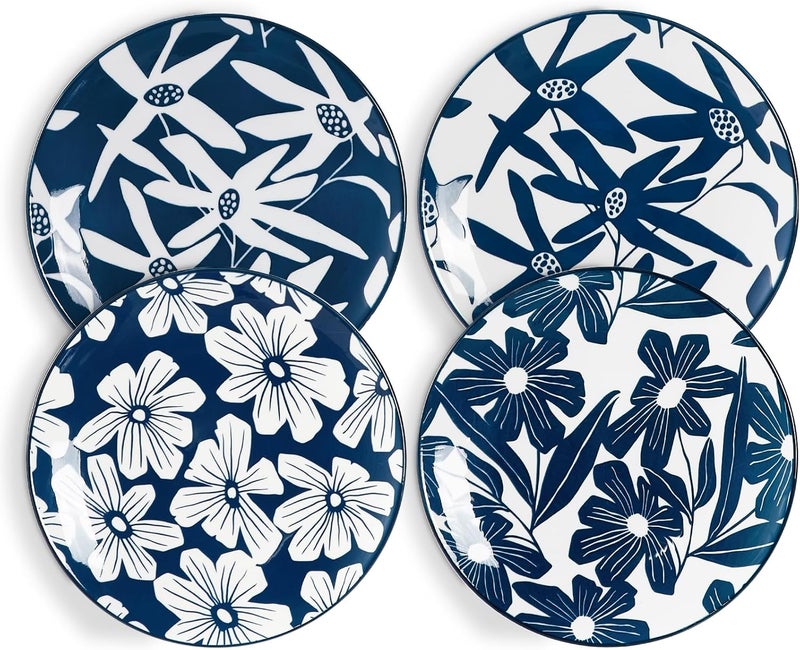 ONEMORE Dinner Plates Set of 4 85 Inch Ceramic Blue and White Salad Dessert Appetizers Plates Microwave  Dishwasher Safe Scratch Resistant Small Serving Dish Platters - Image 1