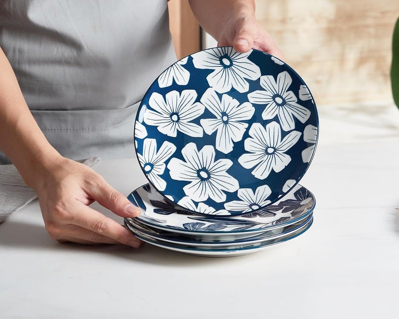 ONEMORE Dinner Plates Set of 4 85 Inch Ceramic Blue and White Salad Dessert Appetizers Plates Microwave  Dishwasher Safe Scratch Resistant Small Serving Dish Platters - Image 2