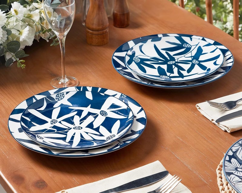 ONEMORE Dinner Plates Set of 4 85 Inch Ceramic Blue and White Salad Dessert Appetizers Plates Microwave  Dishwasher Safe Scratch Resistant Small Serving Dish Platters - Image 3