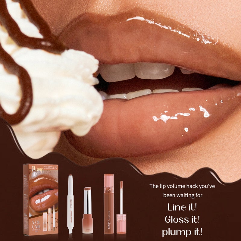 Exclusive Lip Makeup Set: Lip Liner + Glossy Lip Gloss + Mirror-Effect Lipstick, Three-Piece Set, Easy To Apply - Image 3