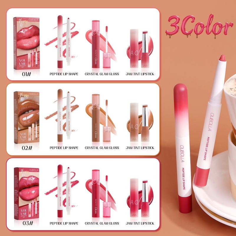 Exclusive Lip Makeup Set: Lip Liner + Glossy Lip Gloss + Mirror-Effect Lipstick, Three-Piece Set, Easy To Apply - Image 4