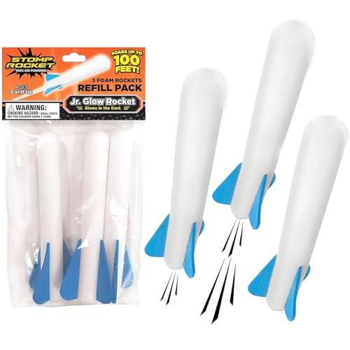 Stomp Rocket Jr Glow Rocket Refills 3 Rockets Replacement Glow in The Dark Rockets for Soft Foam Rocket Launcher for Kids Fun Backyard Outdoor Kids Toys Gifts for Boys Girls - Image 1