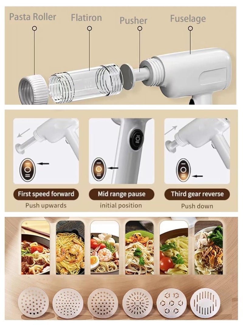 FEELING MALL FEELING MALL Electric Pasta Maker Machine 6 in 1 1500mAh TypeC Cordless Portable Noodle Maker Detachable Handheld Automatic Pasta Maker Homemade Spaghetti Ramen White  - Image 4