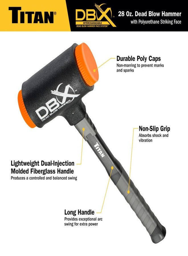 Titan DBX 63628 28oz Dead Blow Hammer with Interchangeable Polyurethane Striking Faces, Rebound Resistant, 14" Shock Absorbing Fiberglass Handle with Textured Grip - Image 2