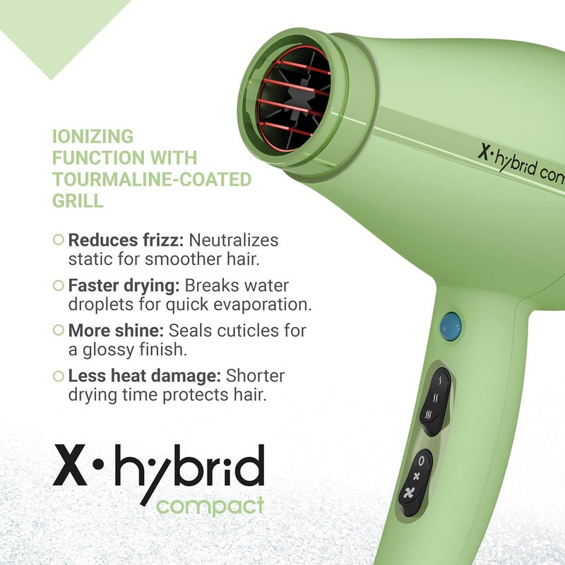 Gamma Professional Hair Dryer X-Hybrid Compact, Lightweight and Compact Hair Dryer, Ion Technology, Tourmaline Coated Grid, 1800-2100W (Matcha Green) Wear resistant - Image 3
