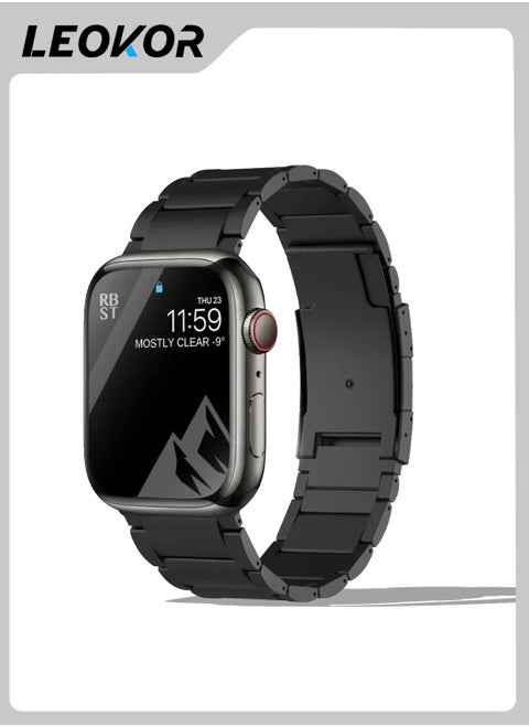 Black Band T01 (Max)-Compatible,for Apple Watch ULTRA 38mm 40mm 41mm,Titanium Metal Watch Strap with Double Button Clasp,for iWatch Bands