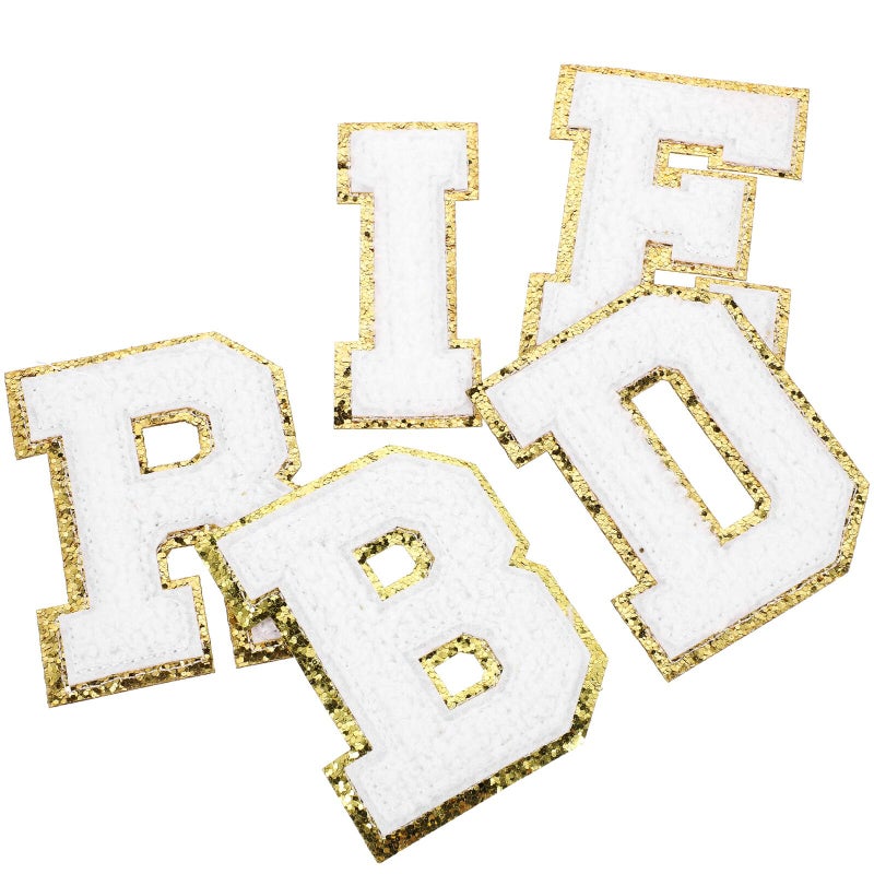 White Iron On Fabric Letters Patches for DIY Wedding Apparel Jackets 5pcs - Image 2