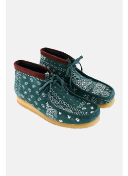 clarks Men Wallabee Standard Fit Lace Up Ankle Boots, Green Paisley  - Image 1