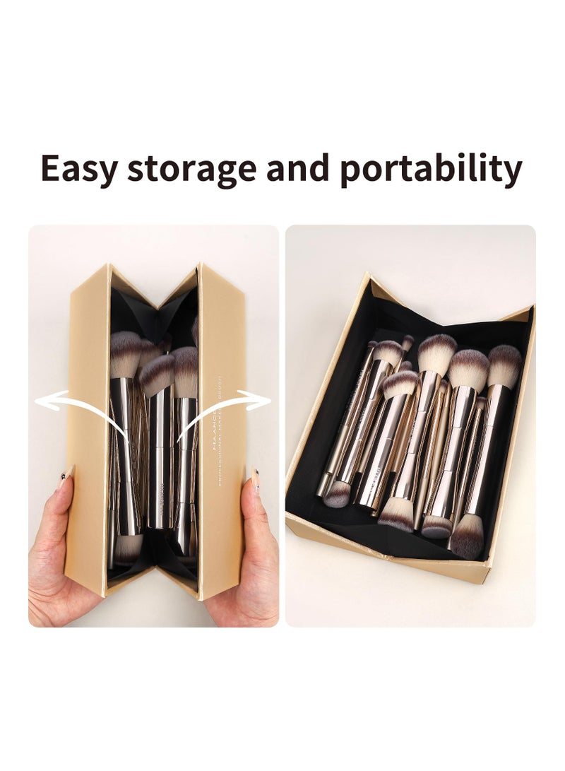 مانجي مجموعة فرش مكياج من مانج، 20 قطعة، مع صندوق هدايا، فرش مكياج متعددة الاستخدامات بطرفين لمزج البودرة السائلة والكونسيلر والكريم وأحمر الخدود، لون الشمبانيا - Image 2