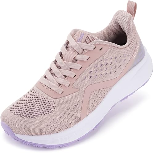 BRONAX Wide Toe Tennis Running Shoes for Women Lace up Breathable Mesh Size 65w Athletic with Arch Support Sports Swollen Casual Rubber Sole Female Pregnancy Sneakers Pink 37 - Image 1