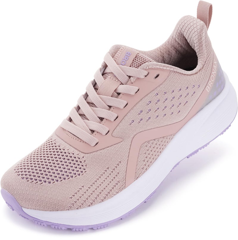 BRONAX Wide Toe Tennis Running Shoes for Women Lace up Breathable Mesh Size 65w Athletic with Arch Support Sports Swollen Casual Rubber Sole Female Pregnancy Sneakers Pink 37 - Image 2