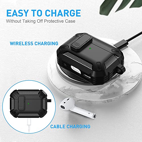 Printme for AirPods Pro 2nd Generation Case Cover 2022, AirPods Pro 2 Protective Case with Lock Gen 2 Military Hard Rugged Shockproof Cover with Keychain Compatible with Apple Airpods Pro 2 (Black) - Image 3