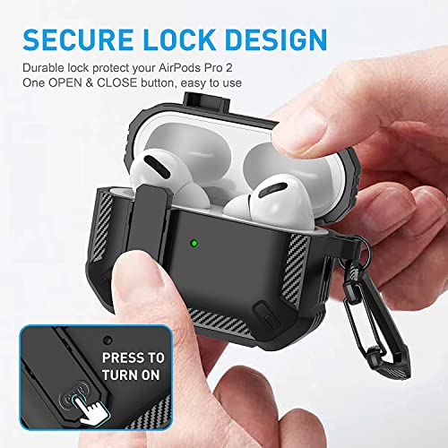 Printme for AirPods Pro 2nd Generation Case Cover 2022, AirPods Pro 2 Protective Case with Lock Gen 2 Military Hard Rugged Shockproof Cover with Keychain Compatible with Apple Airpods Pro 2 (Black) - Image 2