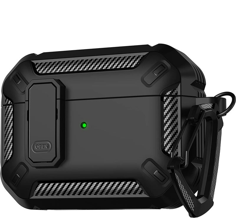 Printme for AirPods Pro 2nd Generation Case Cover 2022, AirPods Pro 2 Protective Case with Lock Gen 2 Military Hard Rugged Shockproof Cover with Keychain Compatible with Apple Airpods Pro 2 (Black) - Image 1