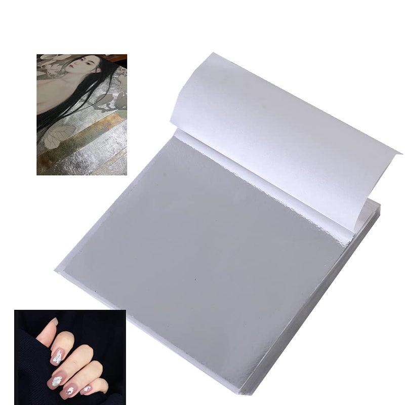 Deconicer 100 Pieces Silver Leaf SheetsMetallic Foil Sheets Aluminum Leaf Foils are Suitable for ArtPaintingCraftsGildingFurnitureDecorationFrames315335 inches - Image 3