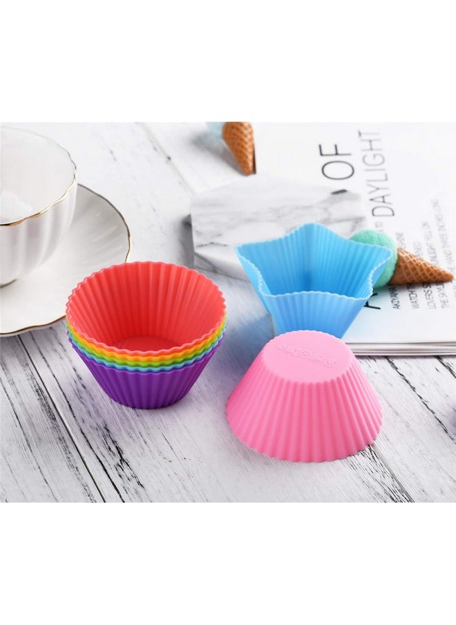 Mirenlife Reusable And Non-Stick Silicone Baking Cups/Muffin Cup Molds In Storage Container-24 Pack-6 Vibrant Colors-4 Shapes(Flower,Star,Heart,Round)  - Image 3