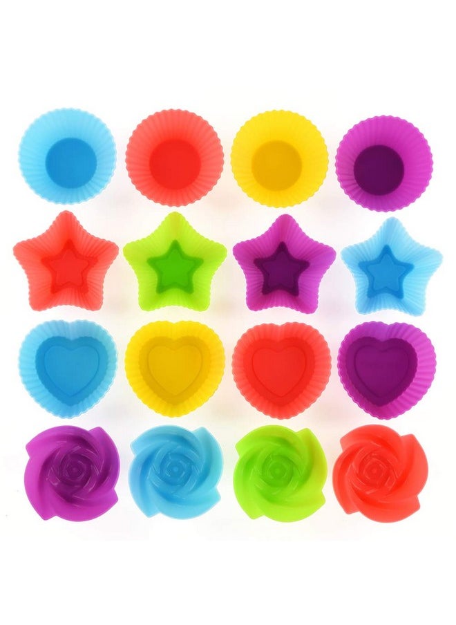 Mirenlife Reusable And Non-Stick Silicone Baking Cups/Muffin Cup Molds In Storage Container-24 Pack-6 Vibrant Colors-4 Shapes(Flower,Star,Heart,Round)  - Image 2