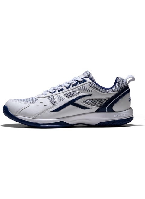 HUNDRED Raze Badminton Shoes (Non Marking) | Lightweight & Durable | X-Cushion, Active Grip Sole, Toe Assist (White::Navy, 9UK)