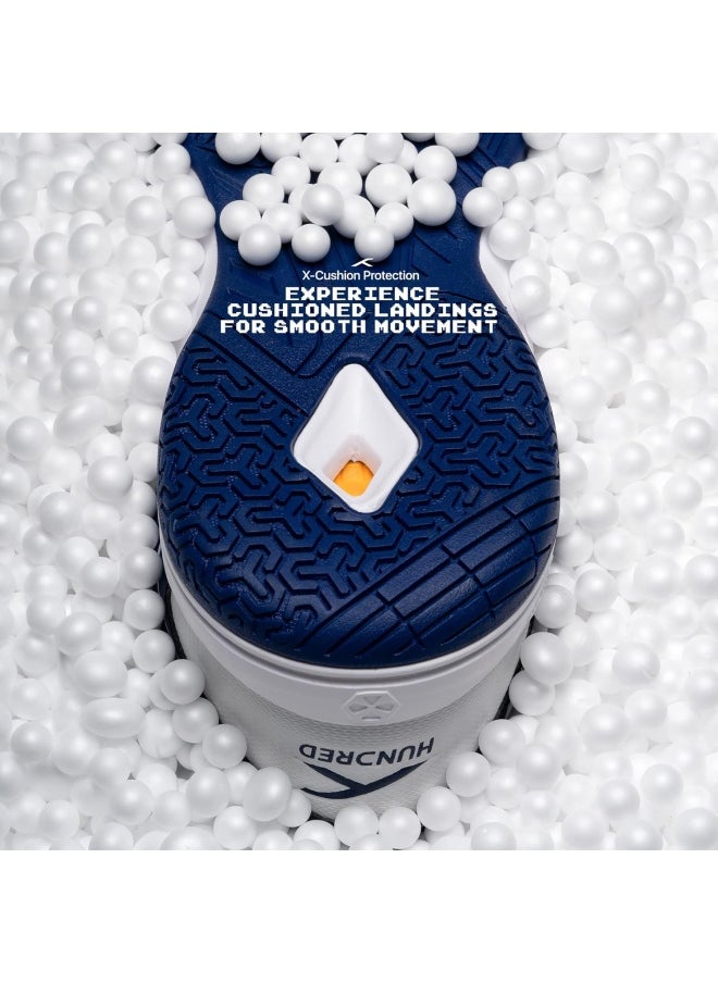 HUNDRED - HUNDRED Raze Badminton Shoes (Non Marking) | Lightweight & Durable | X-Cushion, Active Grip Sole, Toe Assist (White::Navy, 9UK) - Image 1