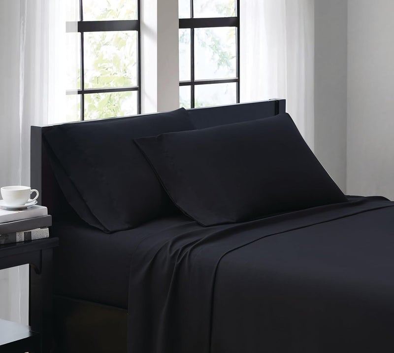 TRULY SOFT طقم ملاءات ترولي سوفت اليومي الناعم حقًا - أسود بوليستر - 4 قطع - طقم ملاءات كوين - موضوع بلون واحد - فراش للبالغين - معتمد من Oeko-TEX - Image 1