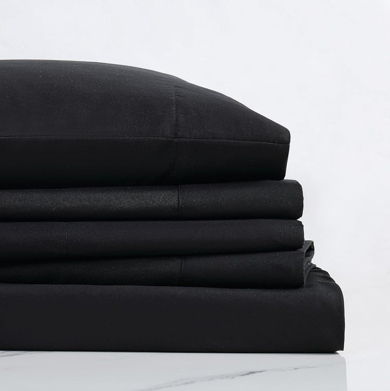 TRULY SOFT طقم ملاءات ترولي سوفت اليومي الناعم حقًا - أسود بوليستر - 4 قطع - طقم ملاءات كوين - موضوع بلون واحد - فراش للبالغين - معتمد من Oeko-TEX - Image 3