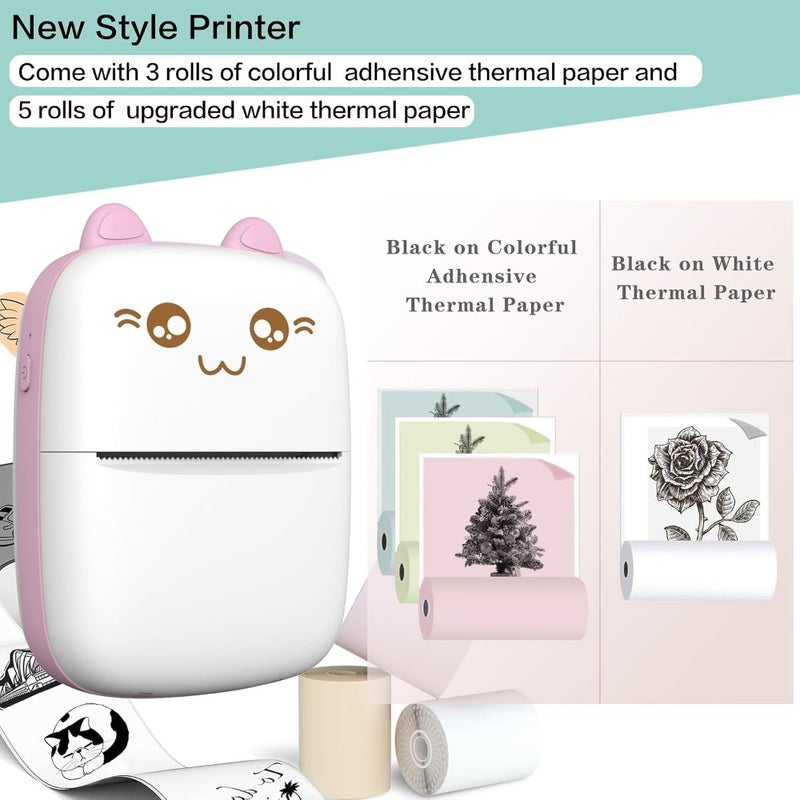 Mini Printer Portable Inkless Sticker Printer with 8 Rolls Paper Bluetooth Wireless Thermal Printer Compatible with iOS and Android for Journal Memo Photo Print Pod Gifts for Girls and - Image 4