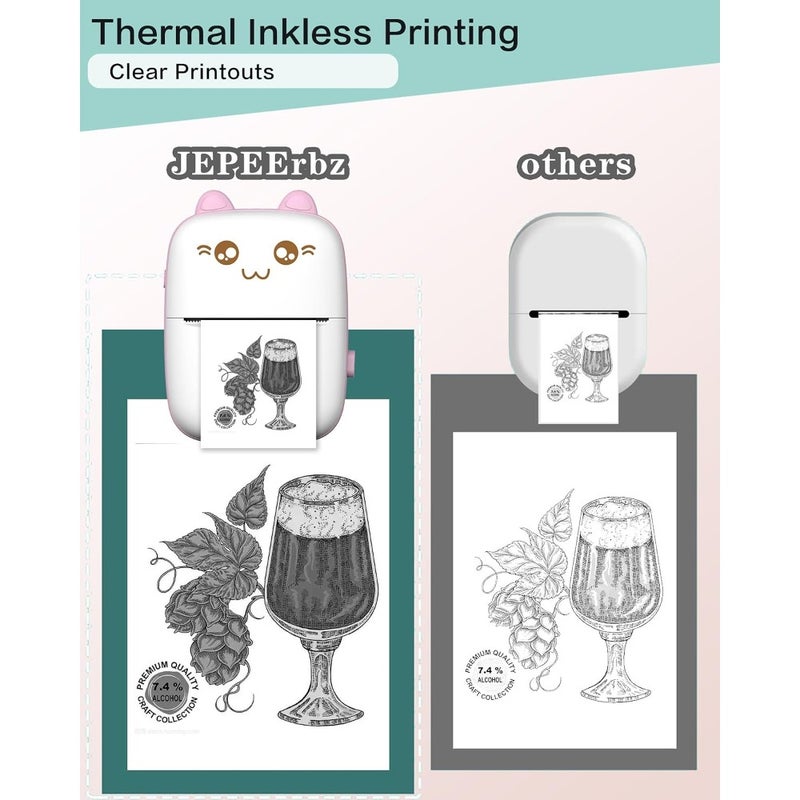 Mini Printer Portable Inkless Sticker Printer with 8 Rolls Paper Bluetooth Wireless Thermal Printer Compatible with iOS and Android for Journal Memo Photo Print Pod Gifts for Girls and - Image 3