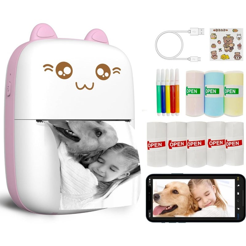 Mini Printer Portable Inkless Sticker Printer with 8 Rolls Paper Bluetooth Wireless Thermal Printer Compatible with iOS and Android for Journal Memo Photo Print Pod Gifts for Girls and - Image 1