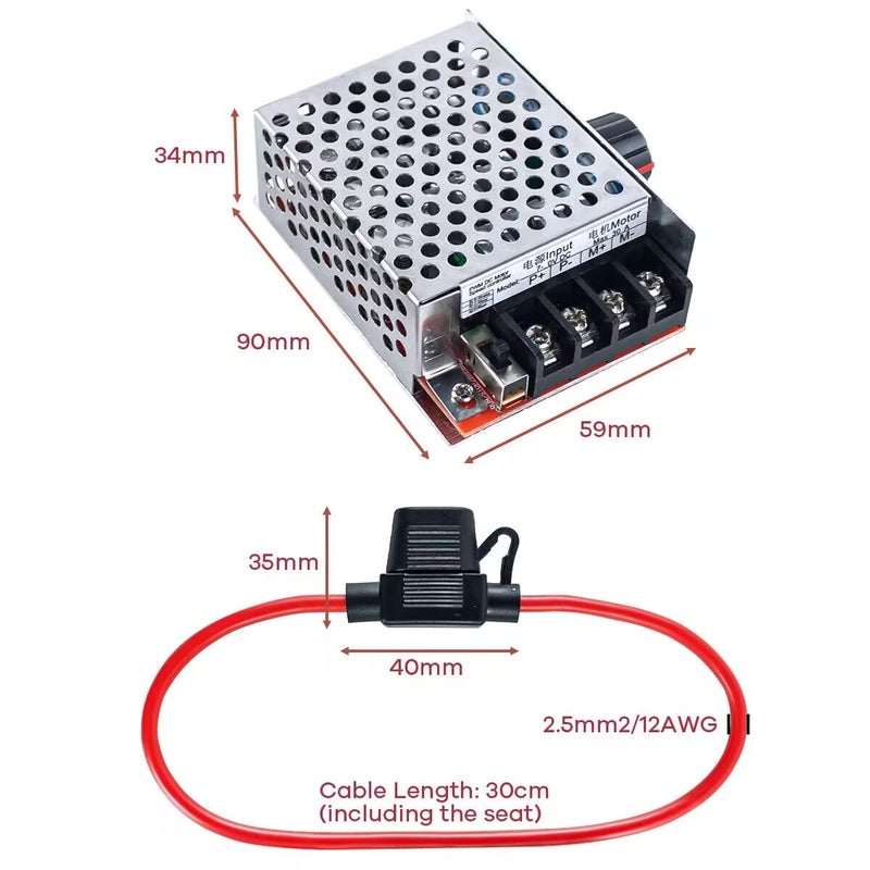 Hosyond PWM DC Motor Speed Controller DC 7-70V 30A 12V 24V 36V 48V with 30 Amp Fuse - Image 5