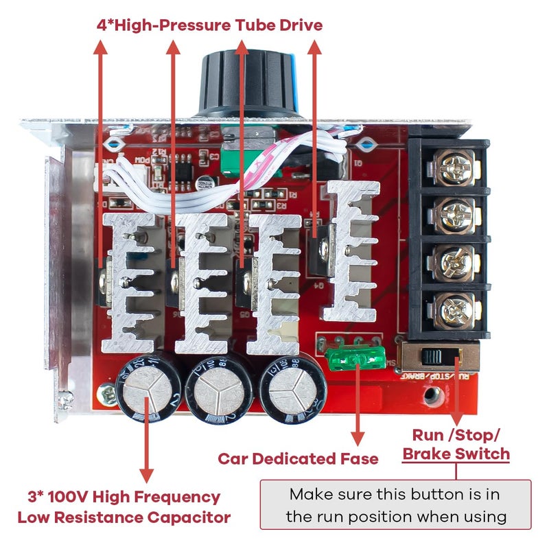 Hosyond PWM DC Motor Speed Controller DC 7-70V 30A 12V 24V 36V 48V with 30 Amp Fuse - Image 2
