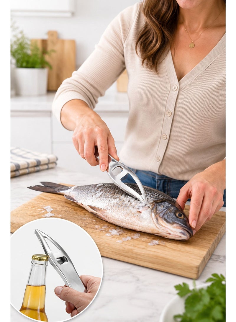 2 in 1 Stainless Steel Fish Scale Remover with Bottle Opener, Fish Scaler Scraper & Seafood Cleaning Tool for Kitchen Use - Image 3