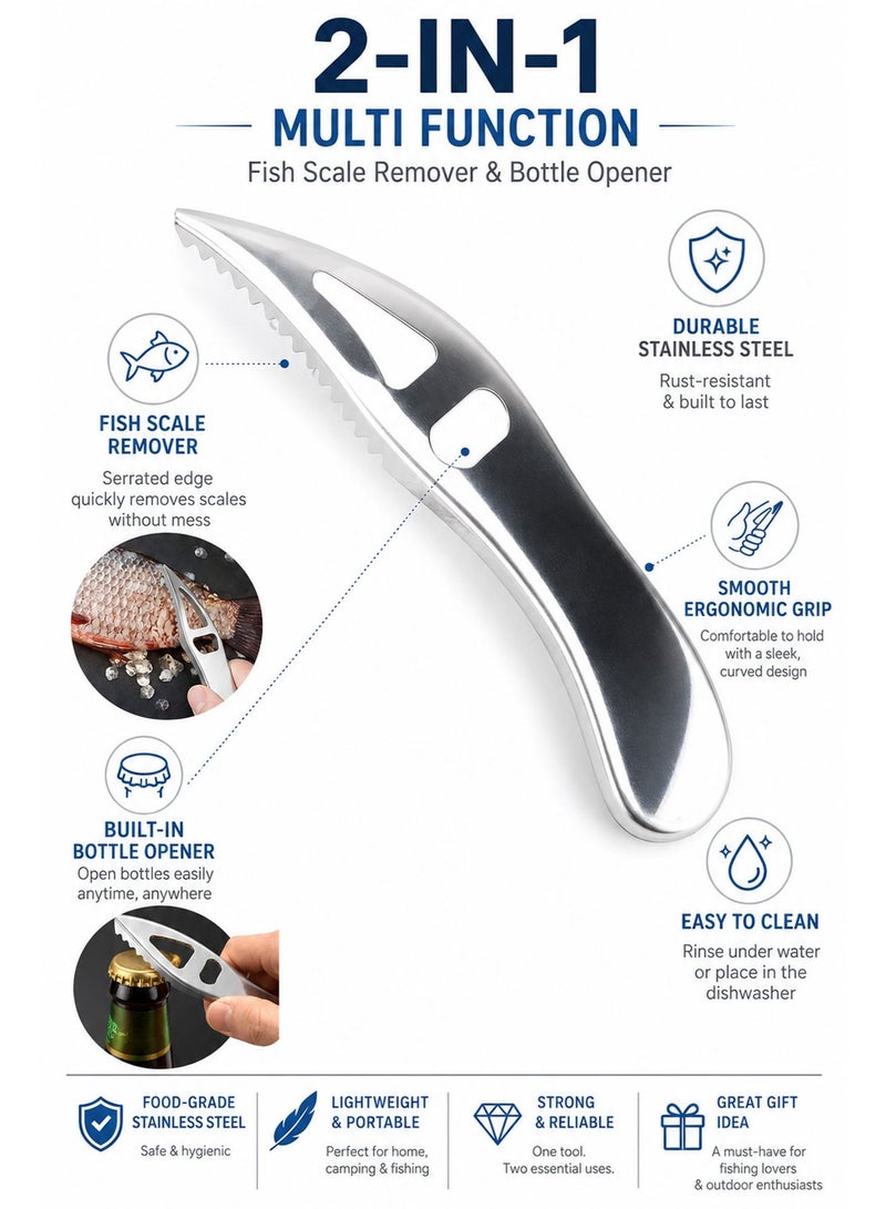 2 in 1 Stainless Steel Fish Scale Remover with Bottle Opener, Fish Scaler Scraper & Seafood Cleaning Tool for Kitchen Use - Image 5